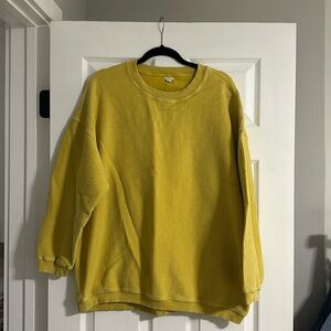 Aerie American Eagle Ribbed Sweatshirt Mustard Yellow Medium